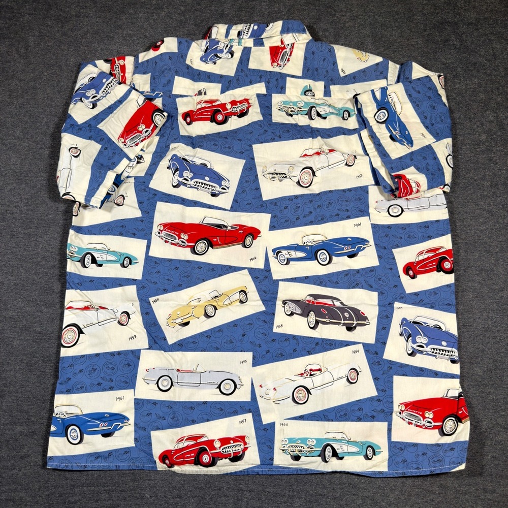 Vintage Reyn Spooner Hawaiian Shirt Mens L Blue Classic Corvette Car Print 60's - Picture 4 of 7